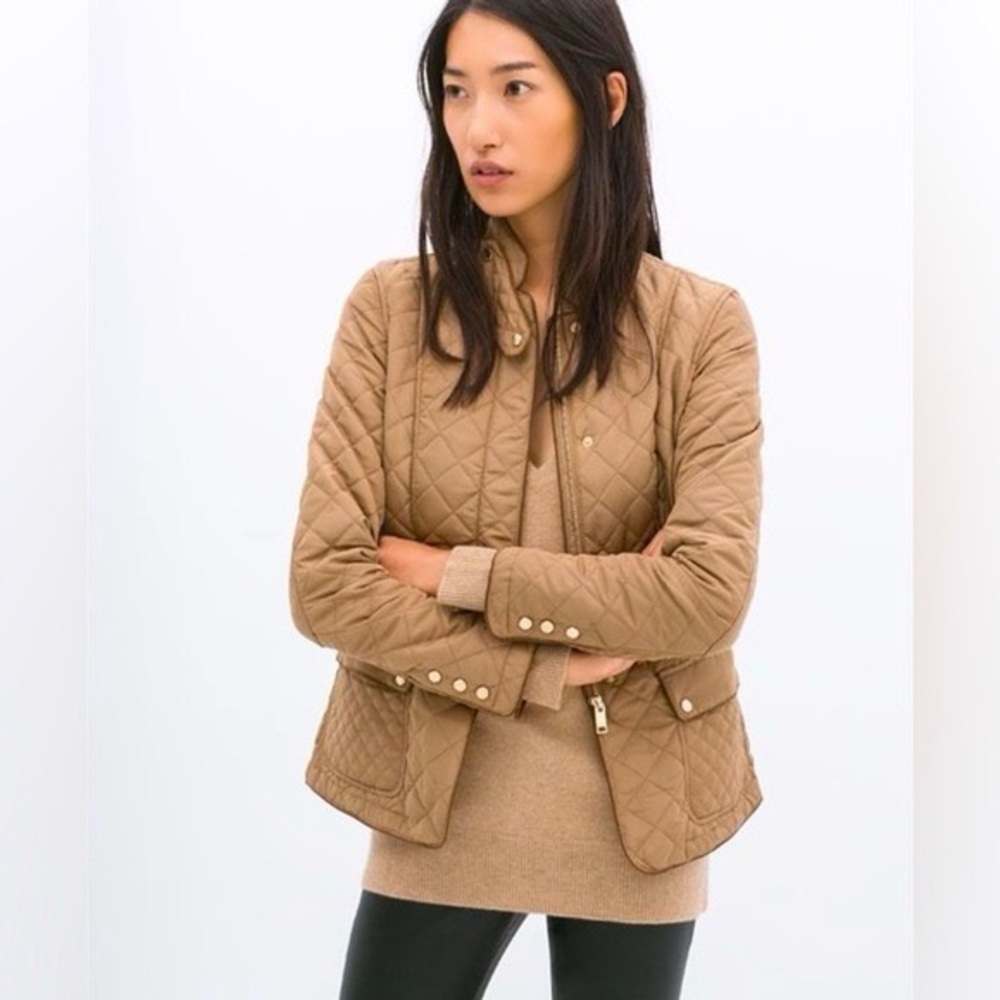 Zara Basic Light Brown Outdoor Quilted Jacket - S… - image 1